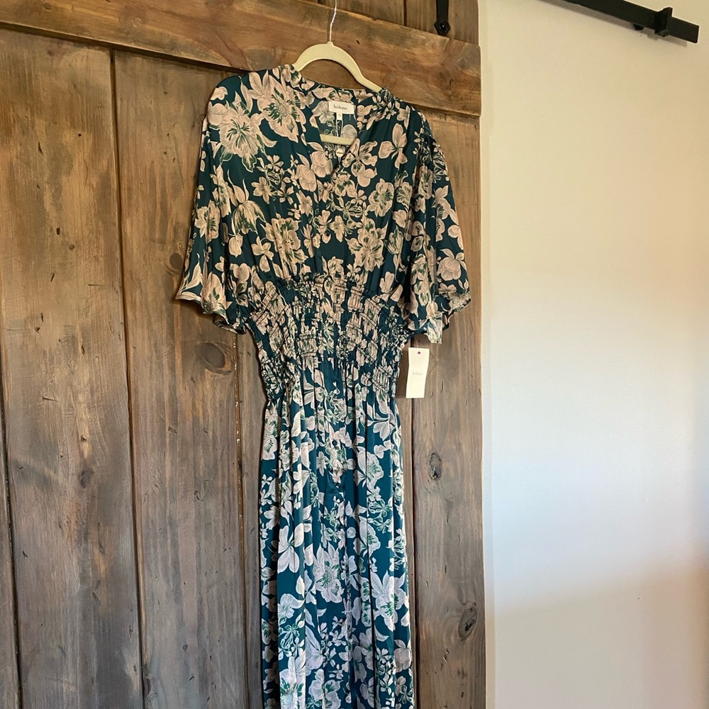 BOHME JASLYN FLORAL MIDI DRESS IN EMERALD